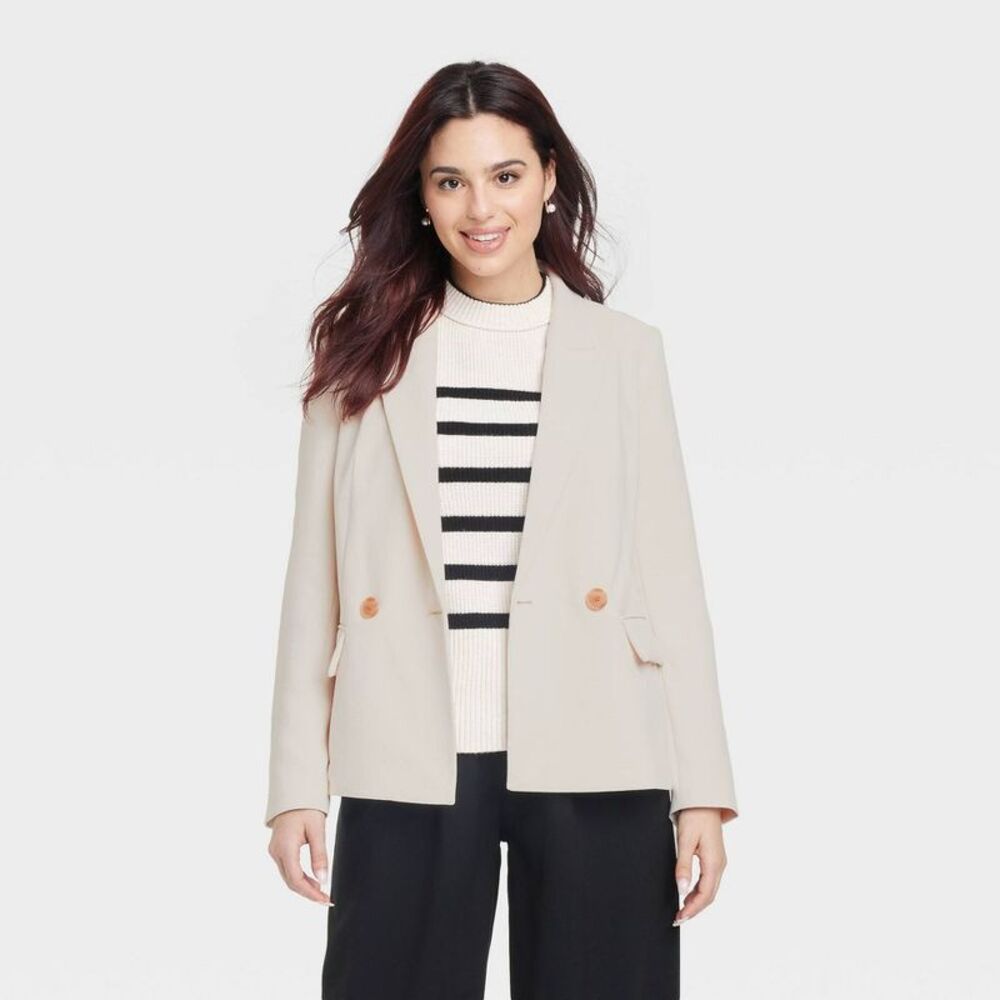 Women's Signature Crepe Slim Fit Blazer - A New Day Cream XL